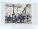 a picture of a drawing of a street scene with a horse and carriage