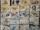 many pictures of cartoon characters displayed on the wall