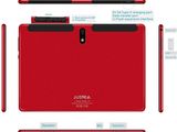 an image of a red and black tablet computer next to a white background
