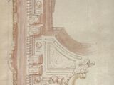an old drawing of a clock on a wall in a room