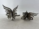 pair of antique silver plated rooster figurines