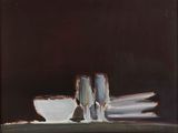 painting of a pair of boots sitting on top of a table