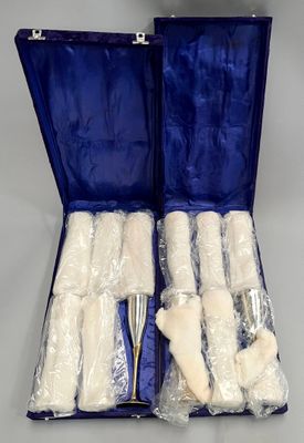 an open blue case filled with toothbrushes sitting on top of a table