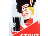 une enseigne rouge et blanche représentant un soldat tenant un verre de bière