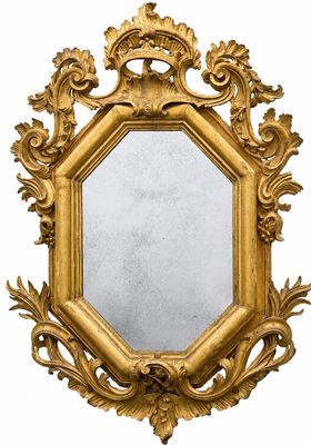 une image représentant un miroir doré sur fond blanc, avec un fond blanc