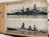 an open book with a picture of a battleship and a picture of a boat