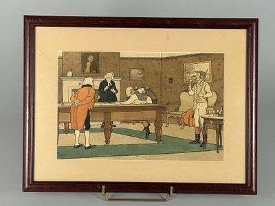 tableau encadré représentant une famille jouant au billard dans un salon