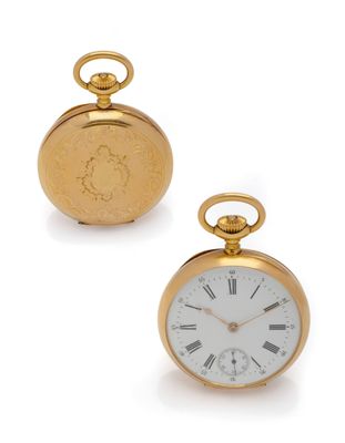 deux montres de poche en or avec chiffres romains et chiffres romains