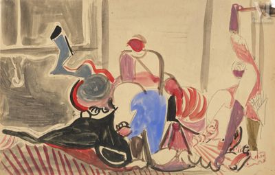 un dessin représentant une femme allongée sur un lit à côté d'un homme