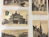 several pictures of old buildings and a horse drawn carriage in a book