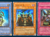 four different cards of different colors and designs on a blue background