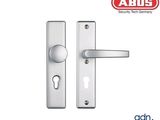 a close up of a door handle on a white background