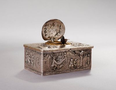 a silver box with a clock on top of it