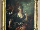 a painting of a woman holding a flower in her hand