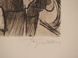 a drawing of a man in a suit and tie holding a cane