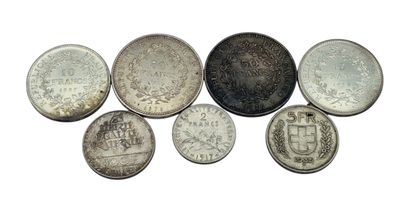 six different types of coins are shown in a row on a white background