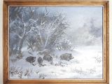 une photo d'un tableau représentant trois ours dans la neige