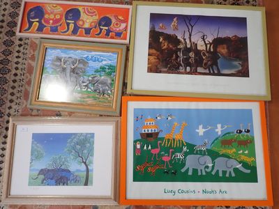 encadrements, thème éléphants : D : 22 x62 à 53 x 73cm