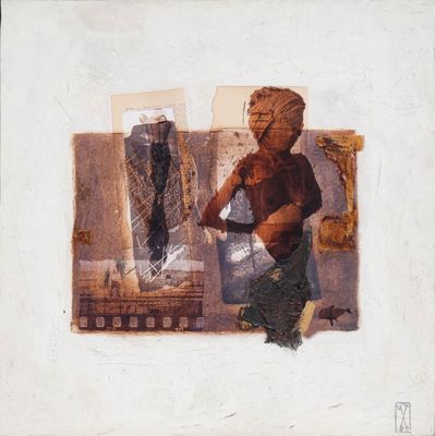 a painting of a woman sitting on a chair in front of a mirror