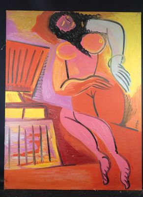 an image of a painting of a woman sitting in front of a window
