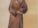 tableau représentant un vieil homme à la longue barbe blanche, muni d'une canne