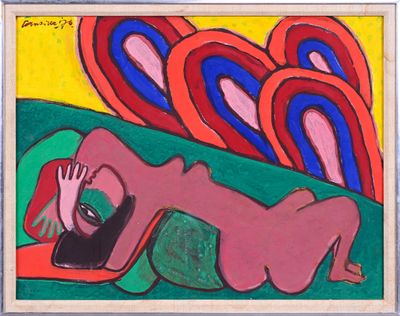 an image of a painting of a woman laying on a couch
