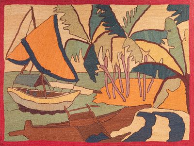 un tapis représentant des bateaux sur l'eau