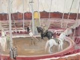 un tableau représentant un groupe de personnes à cheval dans un manège