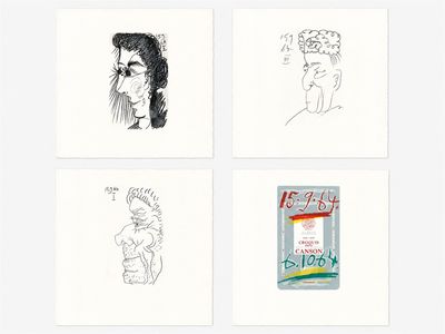 quatre dessins représentant une femme et un homme dans différentes poses