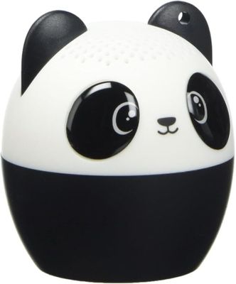 a black and white panda bear speaker on a white background