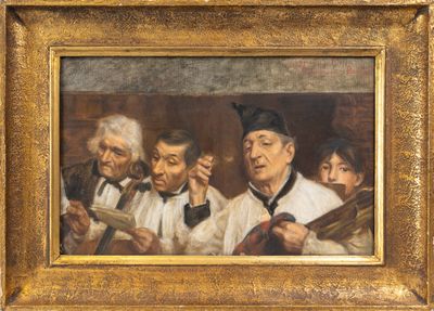 une image représentant un tableau où l'on voit un groupe d'hommes en train de lire un livre