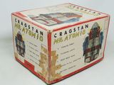a cardboard box with a picture of a robot inside of it