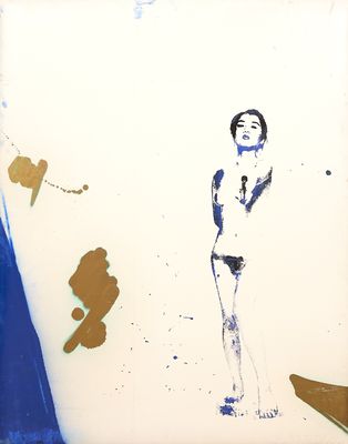a picture of a painting of a woman in a bathing suit