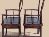 pair of antique chinese chairs with leather seat and backrests