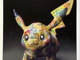 painting of a pokemon figure in a black background with space in the background