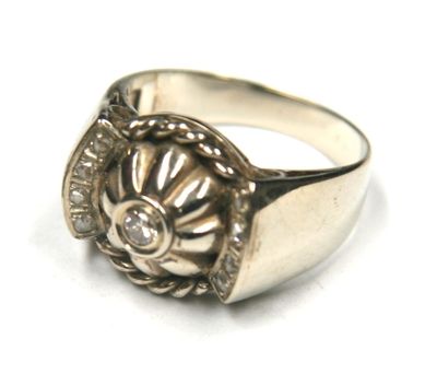 an image of a close up of a ring on a white surface