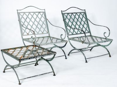 Hervé BAUME, à Avignon : Paire de fauteuils en fer forgé et … - Photo 1