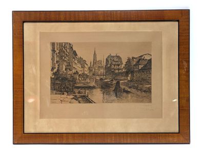 an image of a drawing of a city with buildings and a bridge