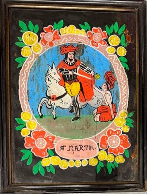 a picture of a painting of a man riding a horse