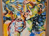 un tableau représentant une femme tenant un vase à la main