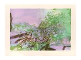 purple and green abstract painting of a tree in a field