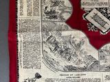 a picture of a red and white handkerchief with a picture of a map