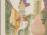 an image of a painting of a city with a car in the foreground