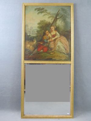 Trumeau "Scène galante", huile sur toile, dans un cadre doré…