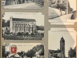several black and white photos of a church and a street