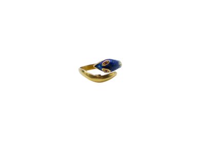 a close up of a gold ring with a blue stone on it