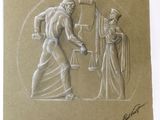 an image of a drawing of a man and a woman holding a sword