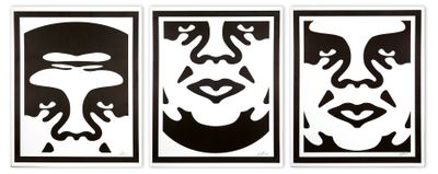 three black and white pictures of a man ' s face and a woman ' s face and a man ' s face