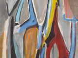 une peinture représentant des ciseaux et une paire de ciseaux posés sur une table