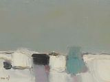 an image of a painting of a group of cows grazing in a field